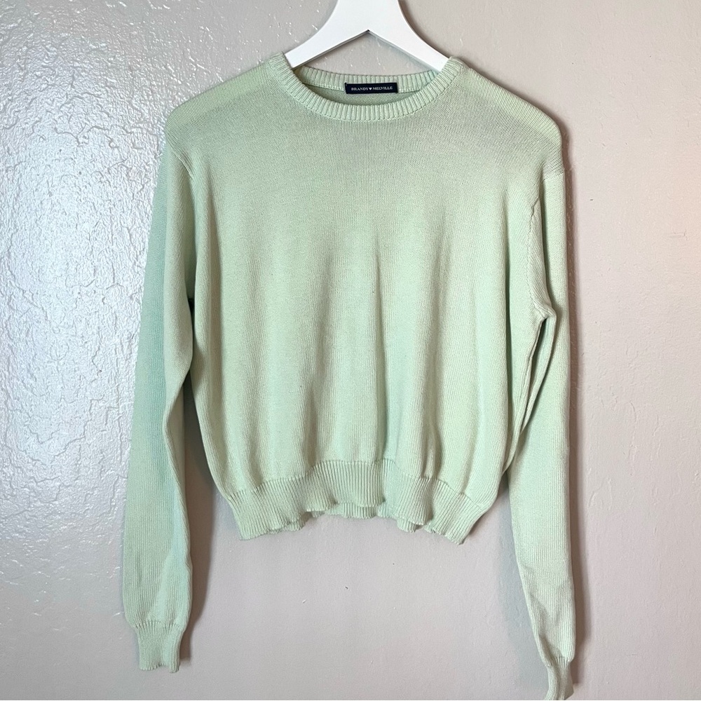 Brandy Melville Light Green Cotton Crew Neck Sweater